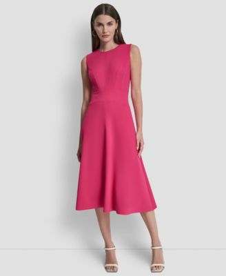 Women's Sleeveless Jewel Neck Fit and Flare Scuba Crepe Midi Dress