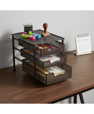 3 Tier White Alloy Steel Sliding Basket Organizer Drawer Cabinet