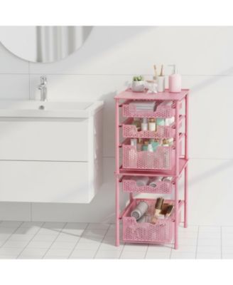 3 Tier White Alloy Steel Sliding Basket Organizer Drawer Cabinet