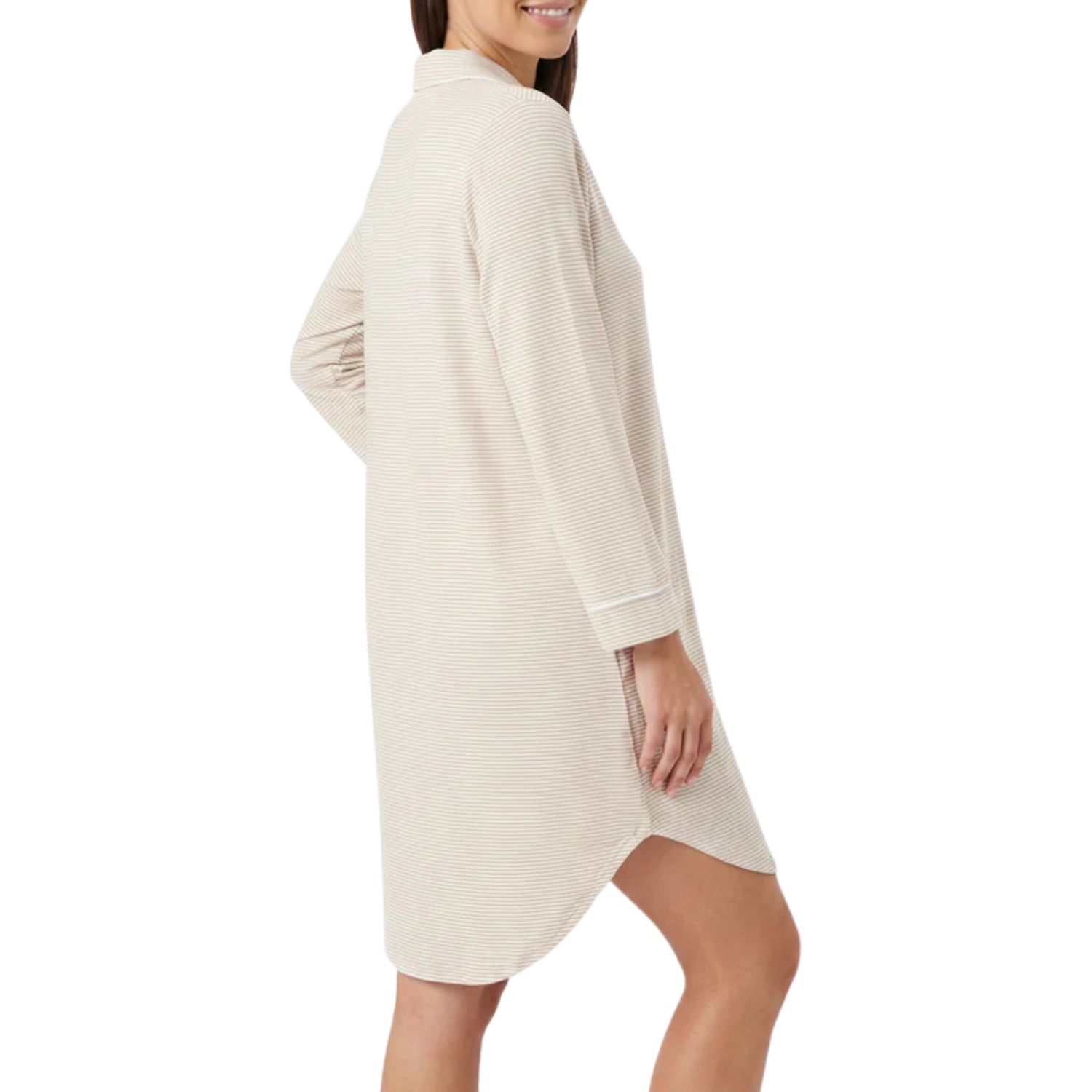 Women's Oatmeal Stripe Bamboo Sleepshirt