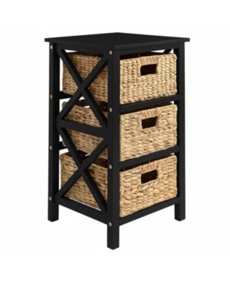 4 Tier Xside End Storage Cabinet with 4 Wicker Baskets Solid Wood Frame Collapsible Baskets Assembly Required