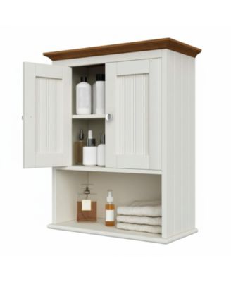 Wood Wall Cabinet Bathroom Storage Rustic Mounted Adjustable Shelf Two Doors Multi Purpose Organizer