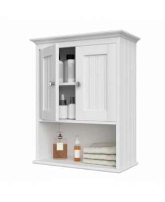 Wood Wall Cabinet Bathroom Storage Rustic Mounted Adjustable Shelf Two Doors Multi Purpose Organizer