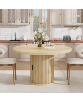 47'' Round Dining Table for 4–6 with 2-Layer Storage Shelf & Drawer, Farmhouse Kitchen & Dining Room Table