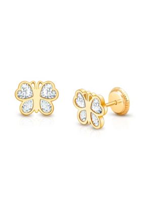 14K Lovely Butterfly Studs Screw Back Earrings