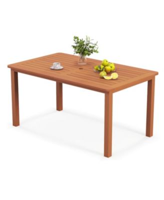 59 in Solid Wood Outdoor Patio Dining Table for 6 with Umbrella Hole