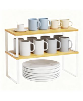 2 Pack Adjustable Bamboo Shelf Organizer
