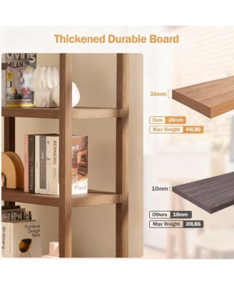 5-Tier Rattan Boho Bookcase with Doors for Home Storage