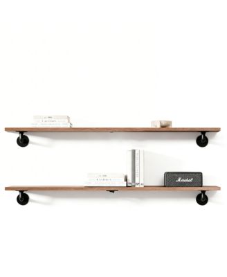 Solid Pine Walnut Floating Shelves: 48" Long, 50lbs Capacity