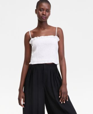 Women's Linen Blend Smocked Cropped Tube Top
