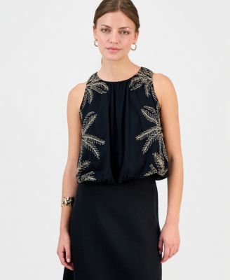 Petite Cotton Embroidered Cinched Tank Top