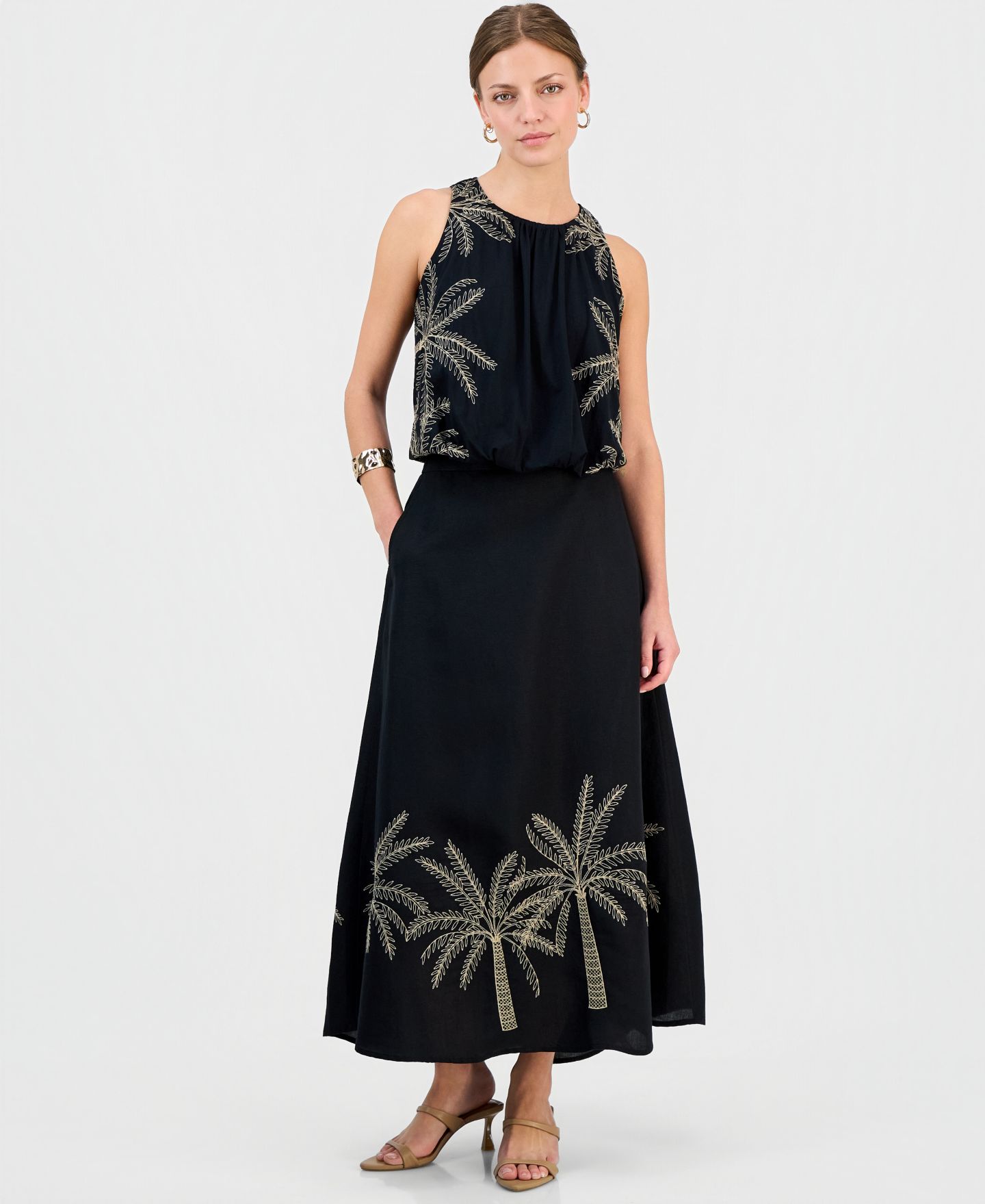 Женская юбка I.N.C. International Concepts Petite Embroidered Midi, цвет: Глубокий чёрный — фото 1