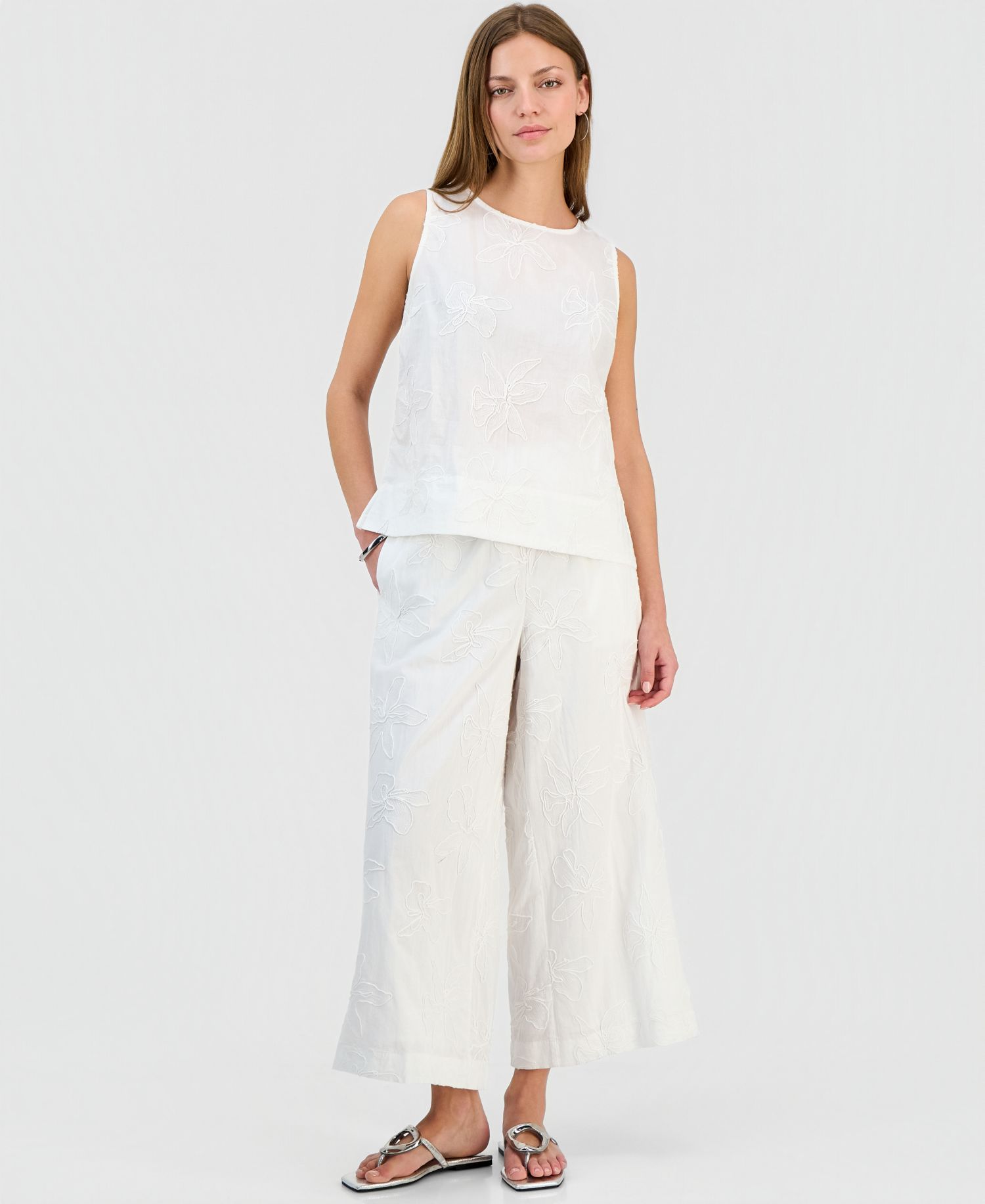 Petite Jacquard High-Rise Wide-Leg Pants