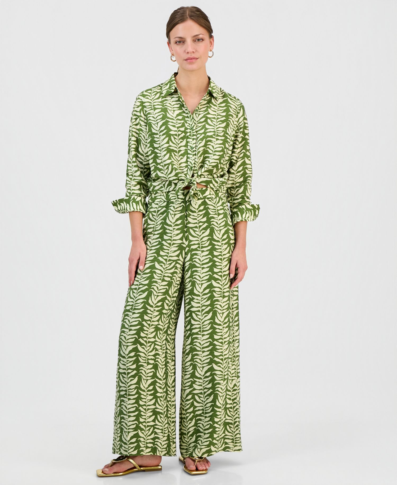 Petite Printed High-Rise Wide-Leg Pants