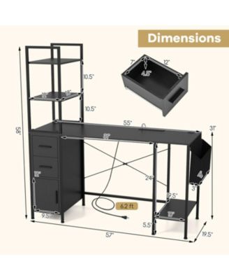 57 in Computer Desk with RGB LED Lights, Power Outlets and Multi-Storage