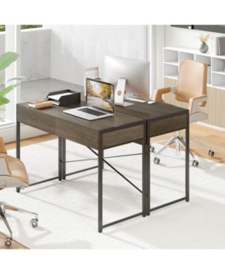 44 in Home Office Computer Desk with 2 Drawers and Metal Frame