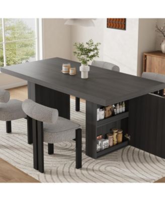 Dining Table with Storage, 70.8" Wood Kitchen Table with Thickened Tabletop and Fluted Legs, Dinner Tables for Kitchen Dining Room