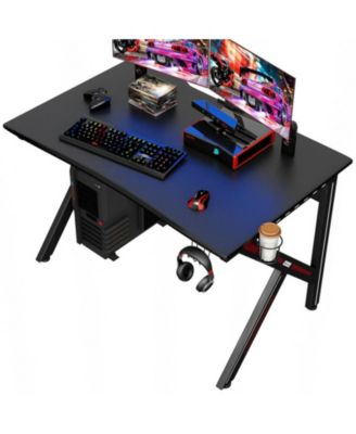 K-Shaped Gaming Desk with Cup Holder and Headphone Hook