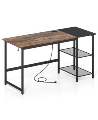 59 in Industrial Computer Desk with Built-in Charging Station and Storage Shelves
