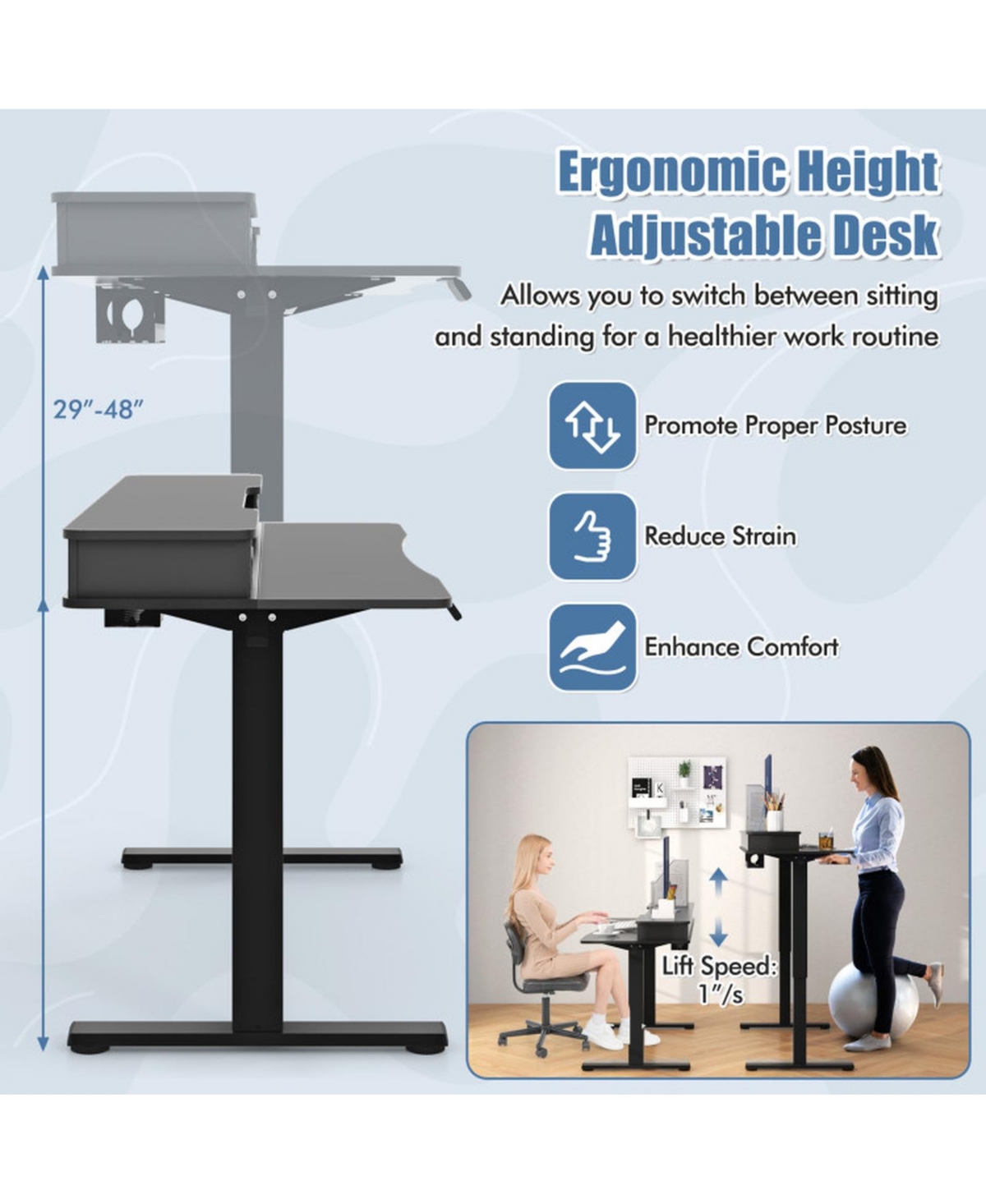 Gouun in Electric Standing Desk with 2 Drawers and Monitor Stand