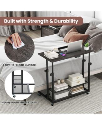 Mobile Height Adjustable Standing Table with Tilting Tabletop and Shelves