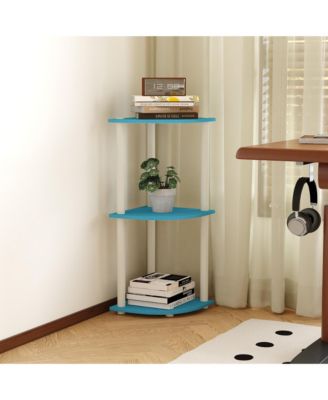 3 Tier Decorative Corner Bookshelf Display Rack, Blue