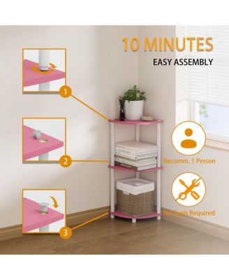 3 Tier Decorative Corner Bookshelf Display Rack, Pink