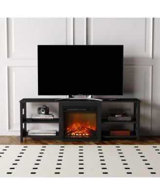 Fireplace TV Stand for up to 75" TV with Storage Shelves, Americano