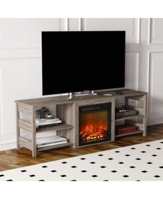 Fireplace TV Stand for up to 75" TV with Storage Shelves, Rustic Oak