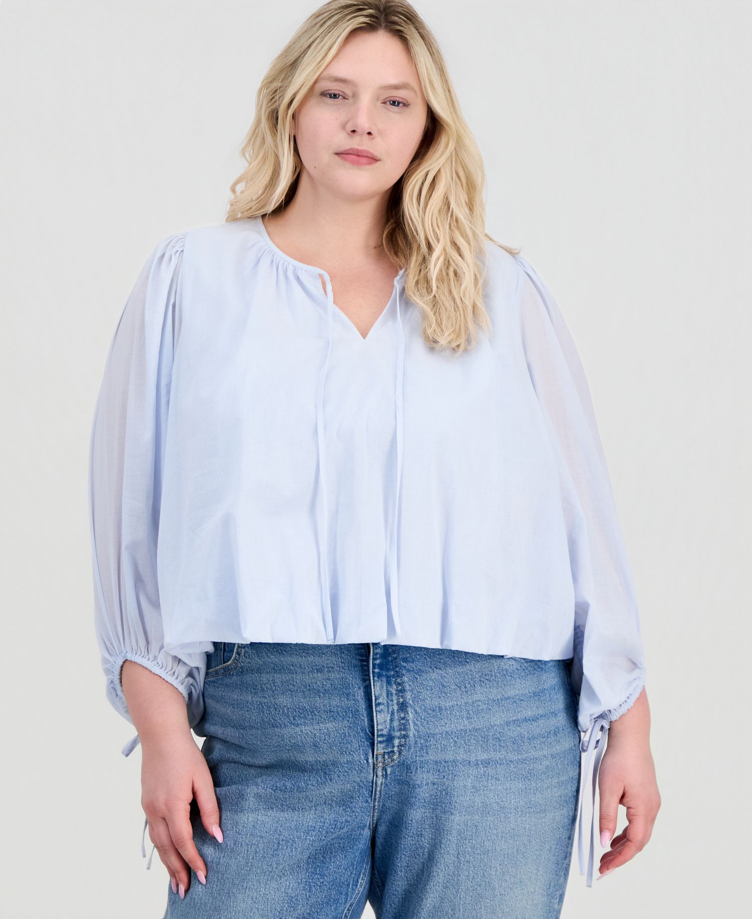 Plus Size Tie-Front Cotton Blouse