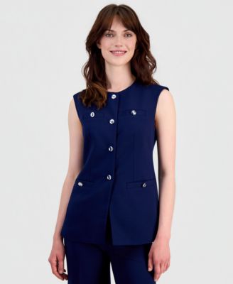 Women's Stretch Crepe Four-Button Tailored Vest, Regular & Petite