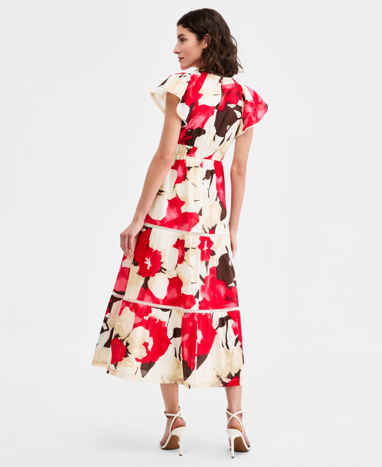 Petite Flutter-Sleeve Tiered Dress