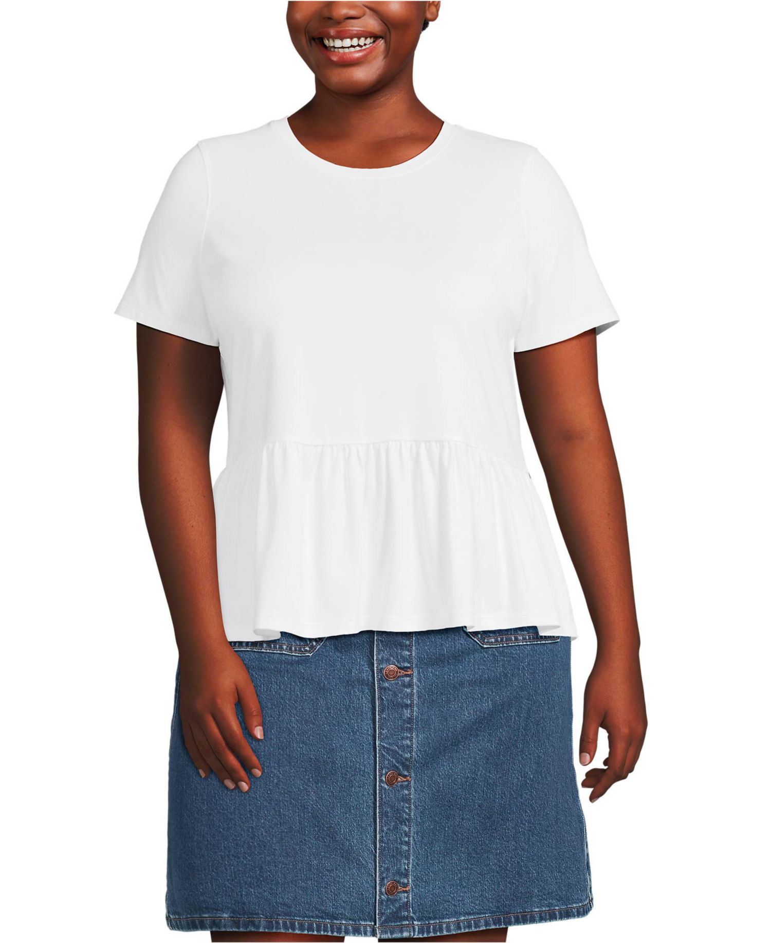 Plus Size Short Sleeve Lightweight Jersey Crew Neck Peplum Tee