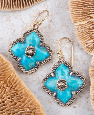 Blue Turquoise Maltese Golden Cross Earrings