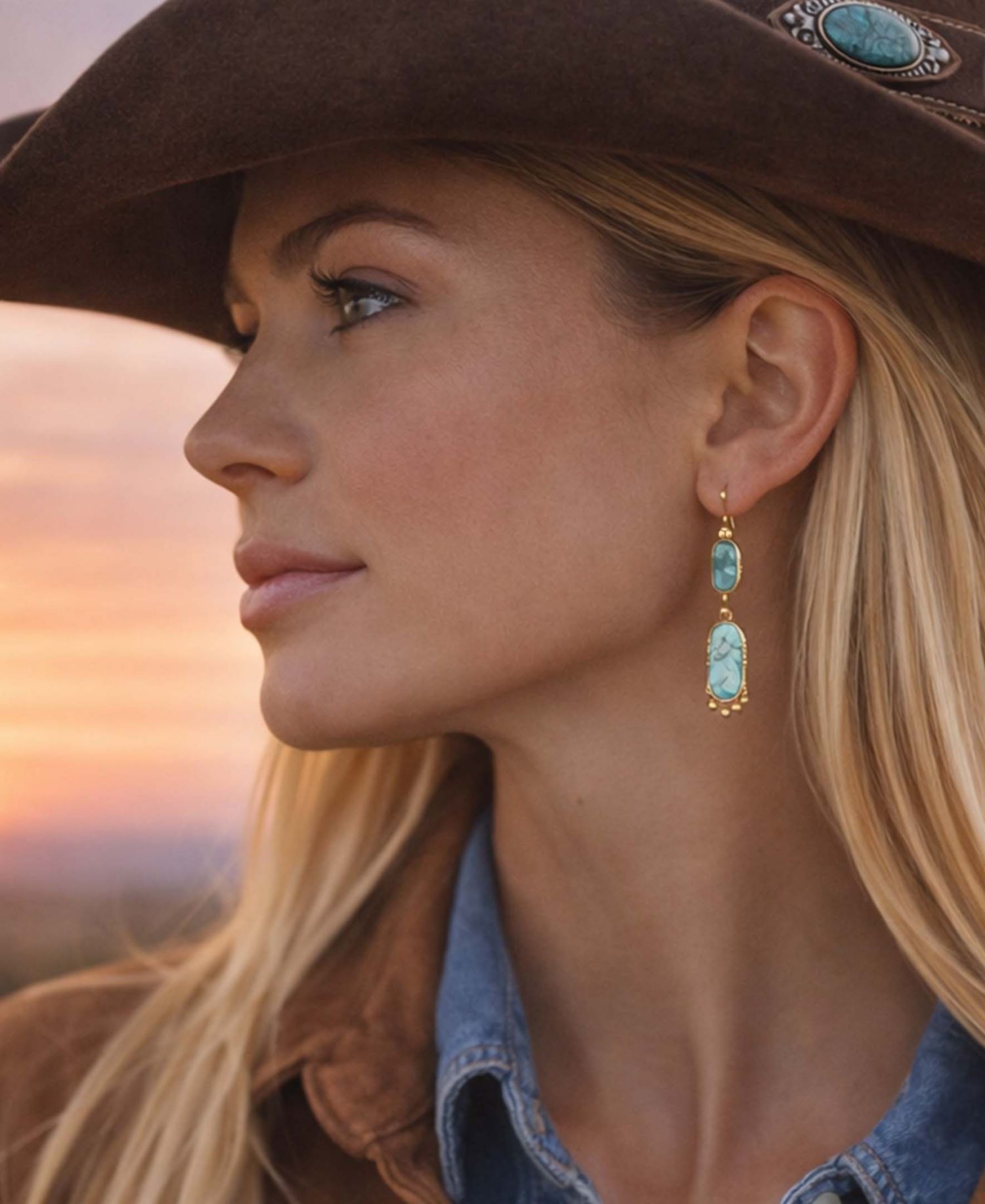 Plateau Blue Turquoise and Golden Earrings