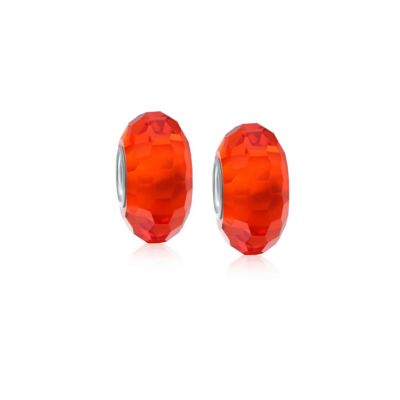 Set of 2 Faceted Glass Charm Bead with Sterling Silver Core