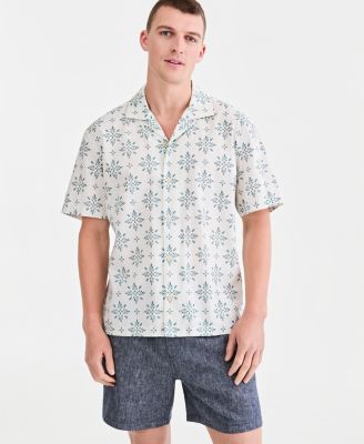 Sun & Stone Men's Linen Blend Printed Camp Shirt