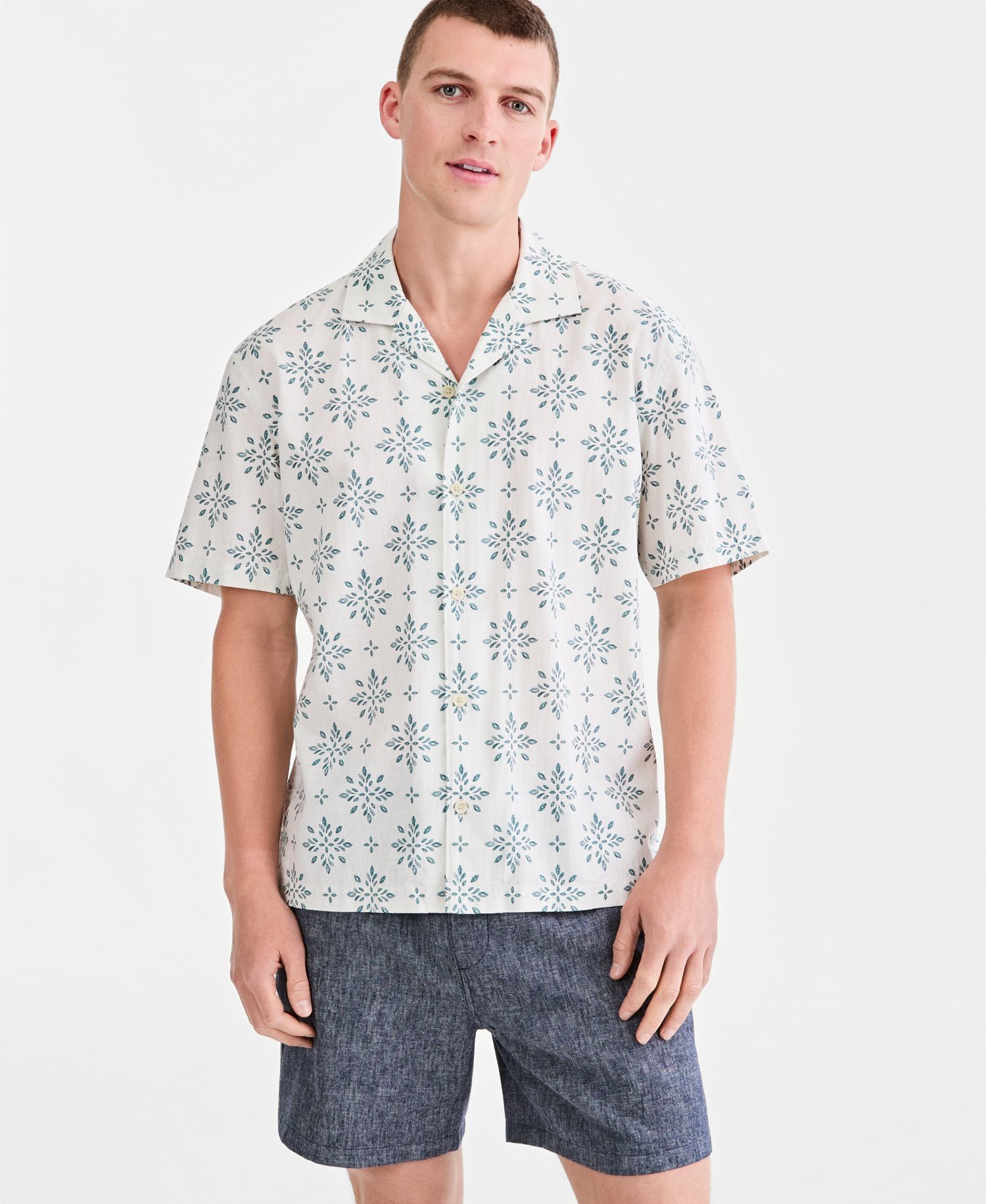 Sun & Stone Men's Linen Blend Printed Camp Shirt