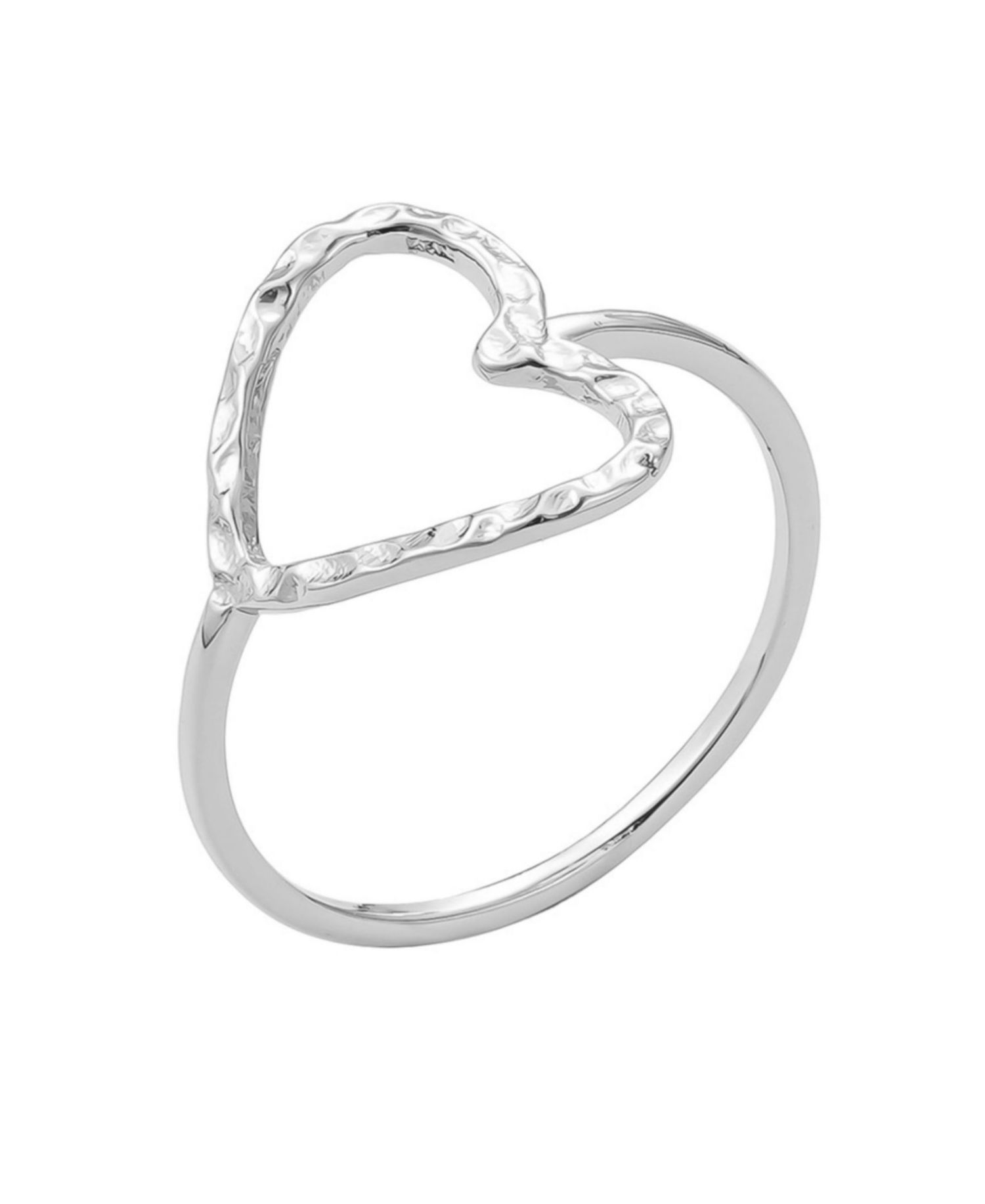 Silver Hammered Open Heart Ring