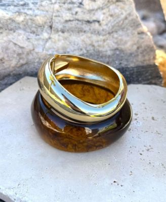 Gold Chunky Brown and Gold Bangle Bracelet Set