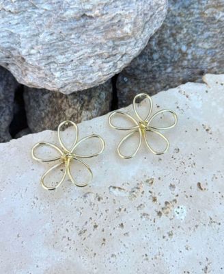 Gold Oversized Flower Outline Statement Earrings