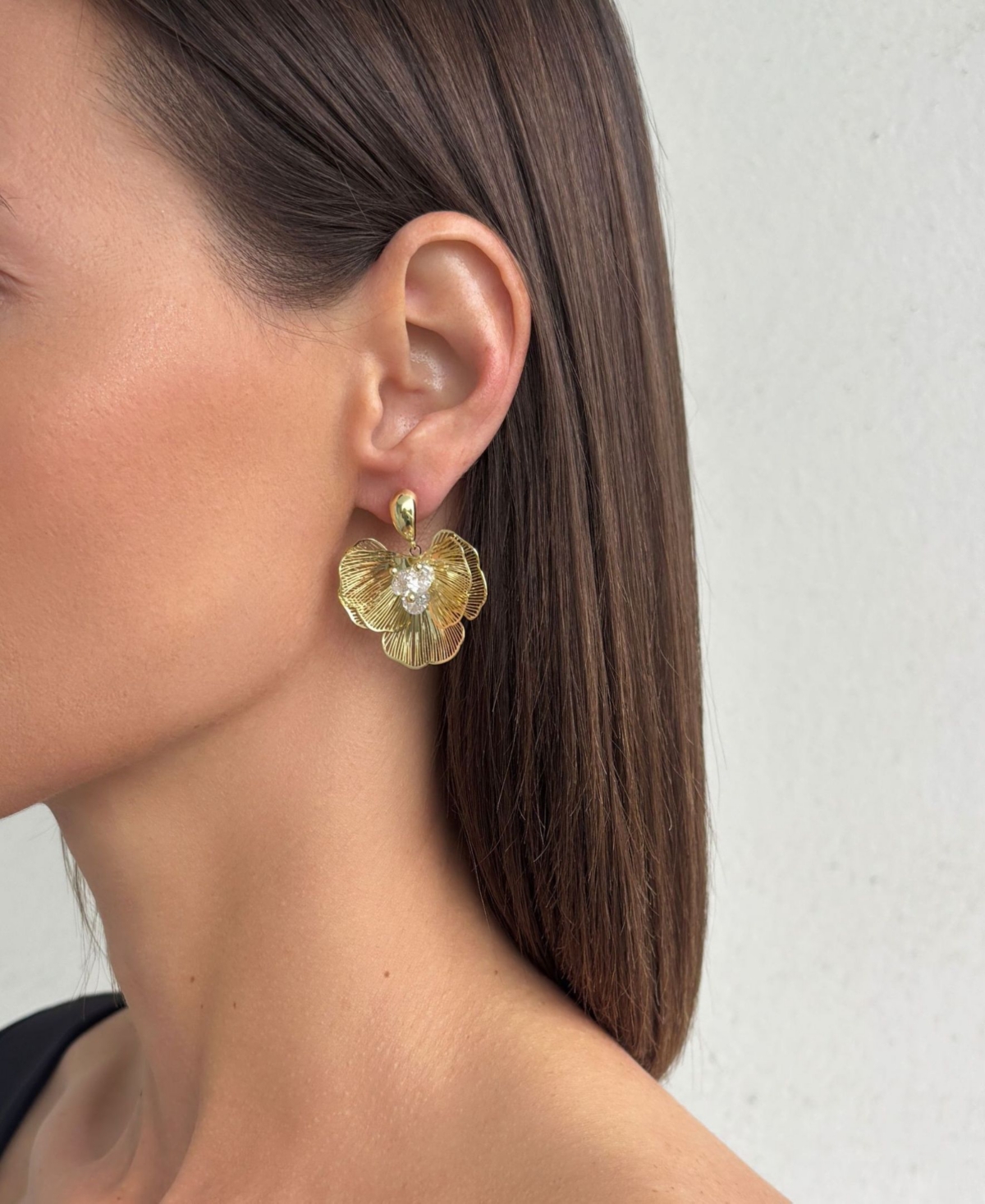 Adornia Crystal Gold Flower Stud Earrings
