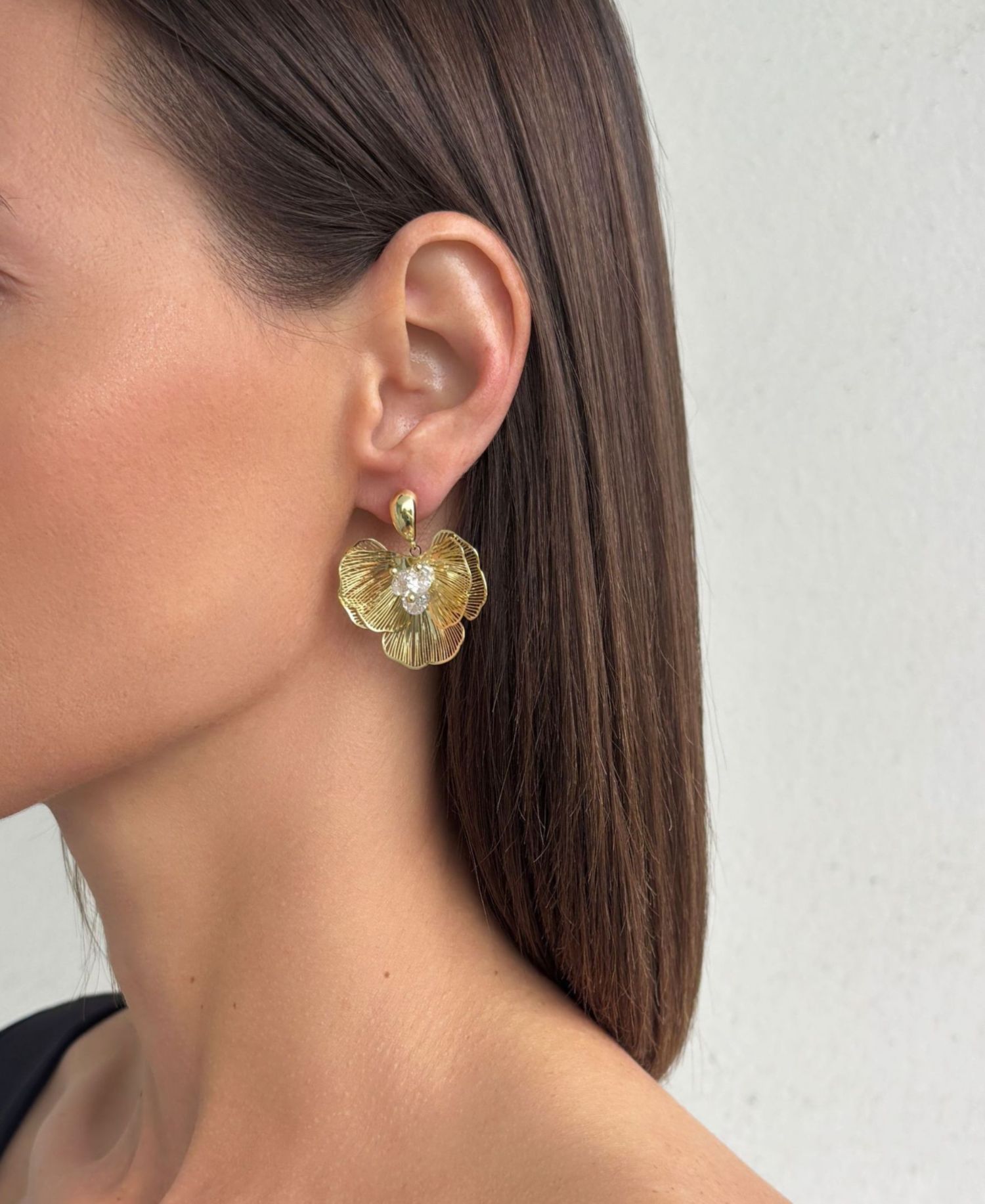 Crystal Gold Flower Stud Earrings