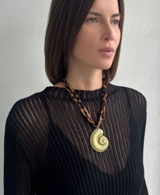 Gold Shell on Leopard Print Adjustable Necklace