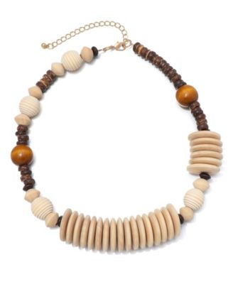 Mixed Wood Disc Adjustable Disc Necklace