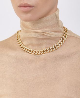 Gold 2-Piece Crystal Curb Chain Necklace and Bracelet Set
