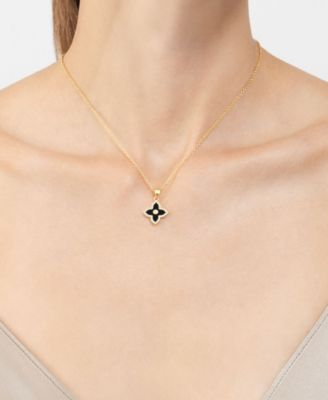 Cubic Zirconia Gold 2-Piece Black Inlay Clover Necklace and Earrings Set