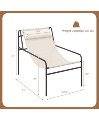 2 Pieces Patio Sling Chair Modern Accent Chair w/ Removable Headrest and Sturdy Metal Frame