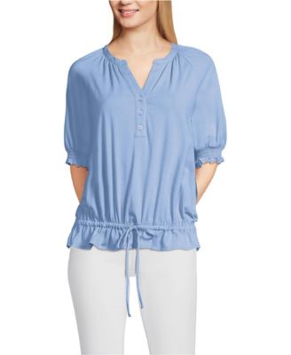 Women's Elbow Sleeve Lightweight Jersey Gathered Adjustable Hem Blouse