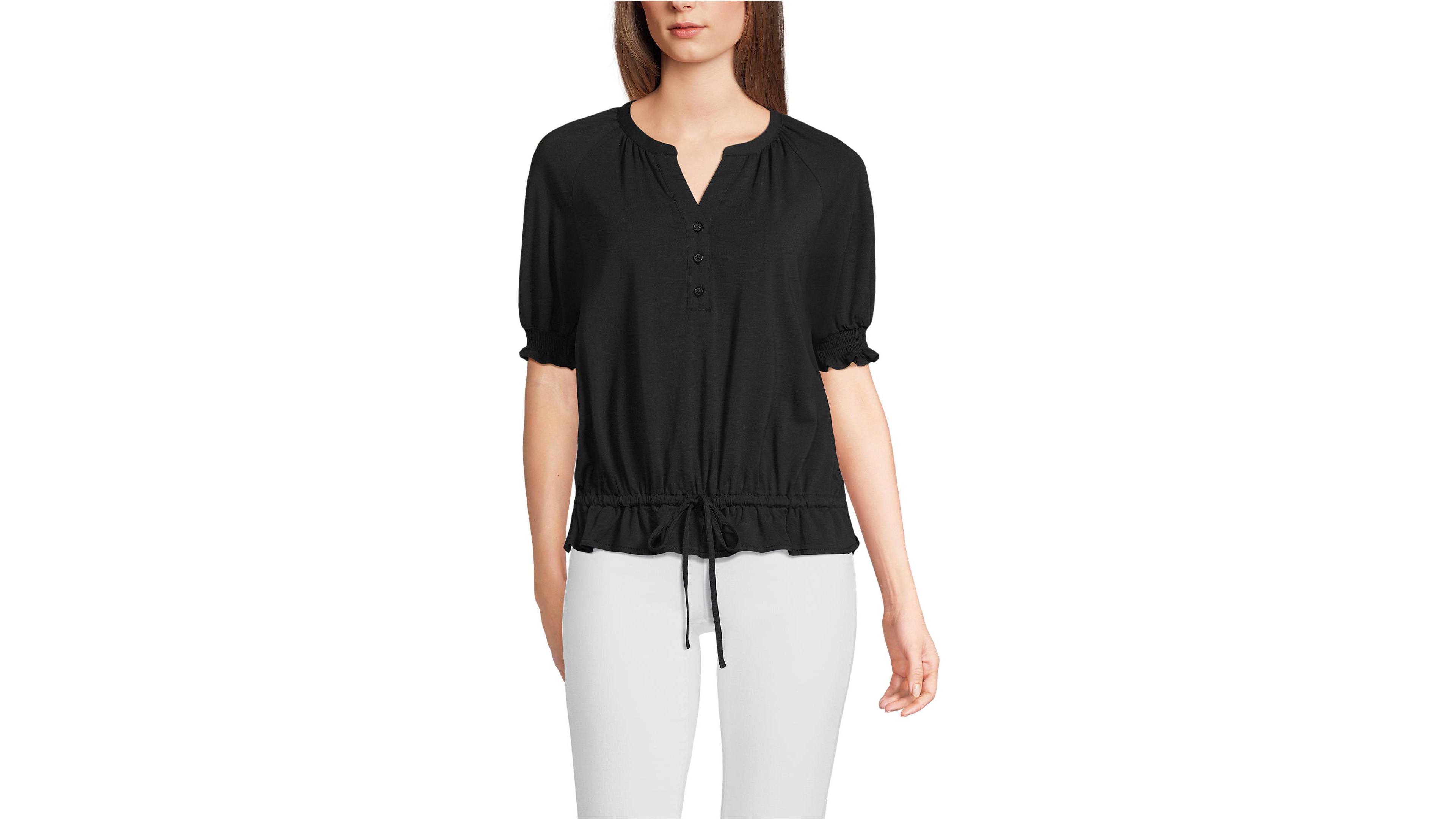 Lands' End Women's Elbow Sleeve Lightweight Jersey Gathered Adjustable Hem Blouse